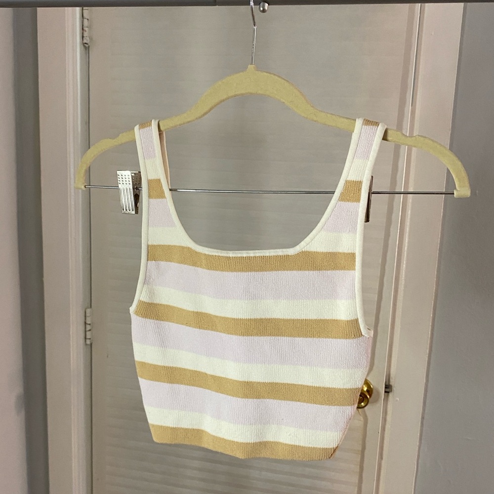 Babaton Cream and White Cropped Tank Top